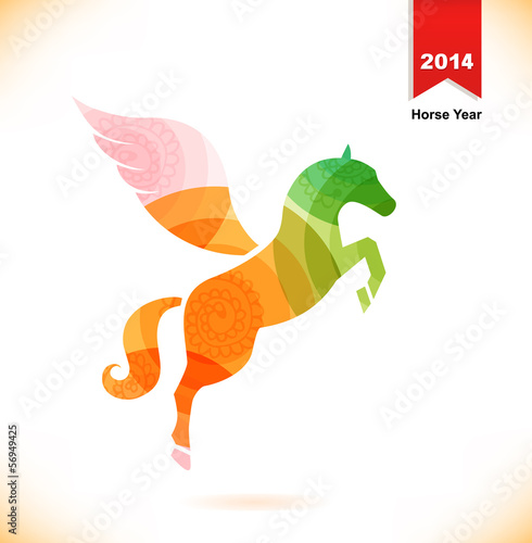 Vector isolated fantasy horse with vings. Pegasus. Year of horse