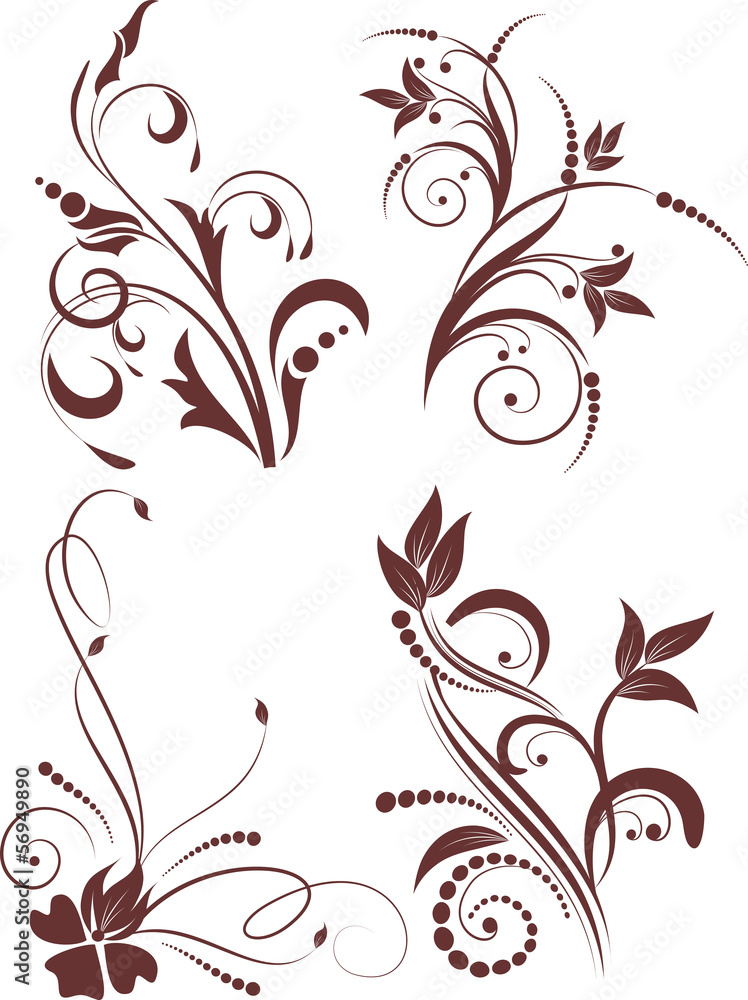 Set of floral background with decorative branch Set of floral background with decorative branch