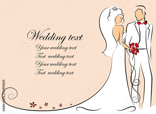 Силуэт жениха и невесты, фон, свадебные приглашения, вектор