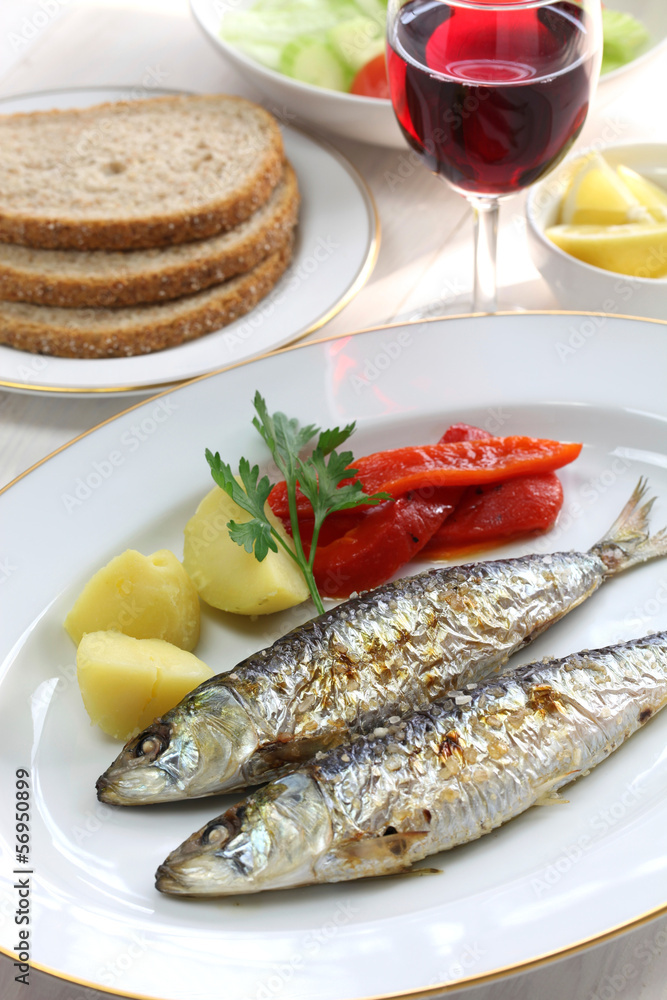 sardinhas assadas, charcoal grilled sardines, Portuguese food