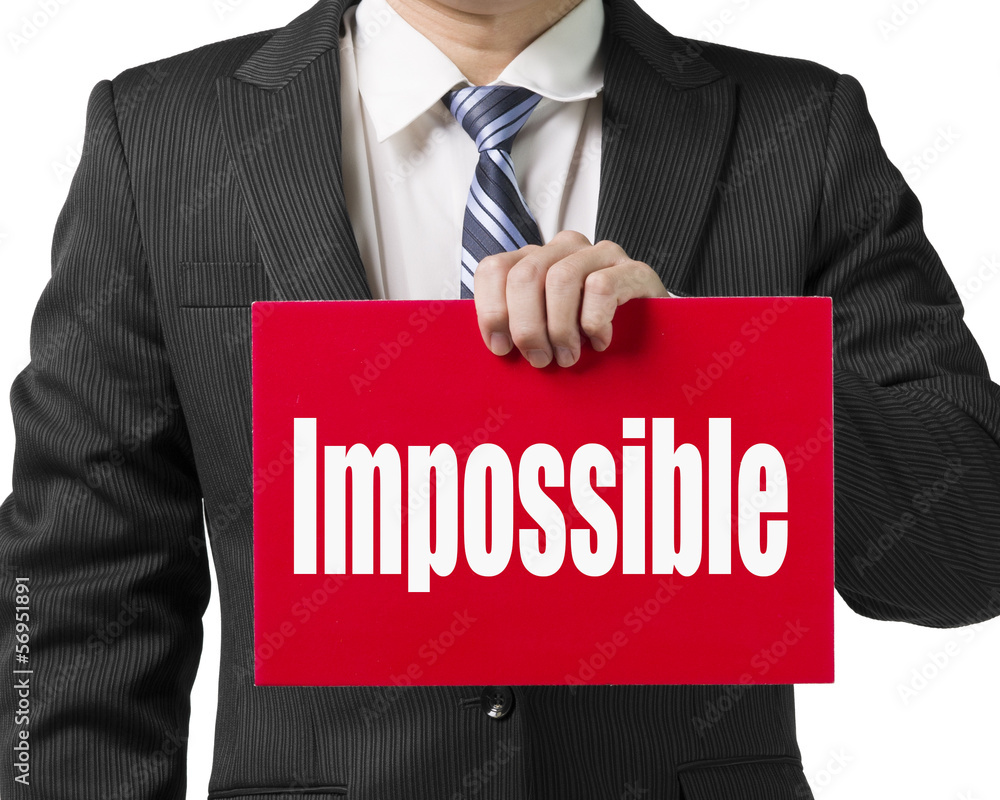 Businessman use one hand to hold a red board with word Businessman use one hand to hold a red board with word