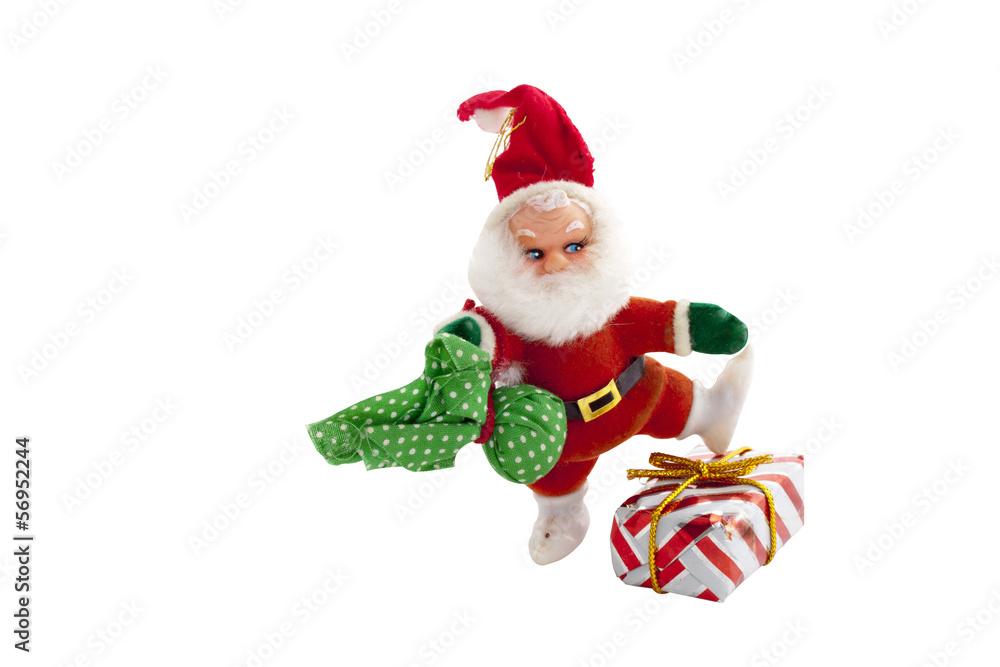 Santa Claus Dancing Over Wrapped Christmas Gift Santa Claus Dancing Over Wrapped Christmas Gift