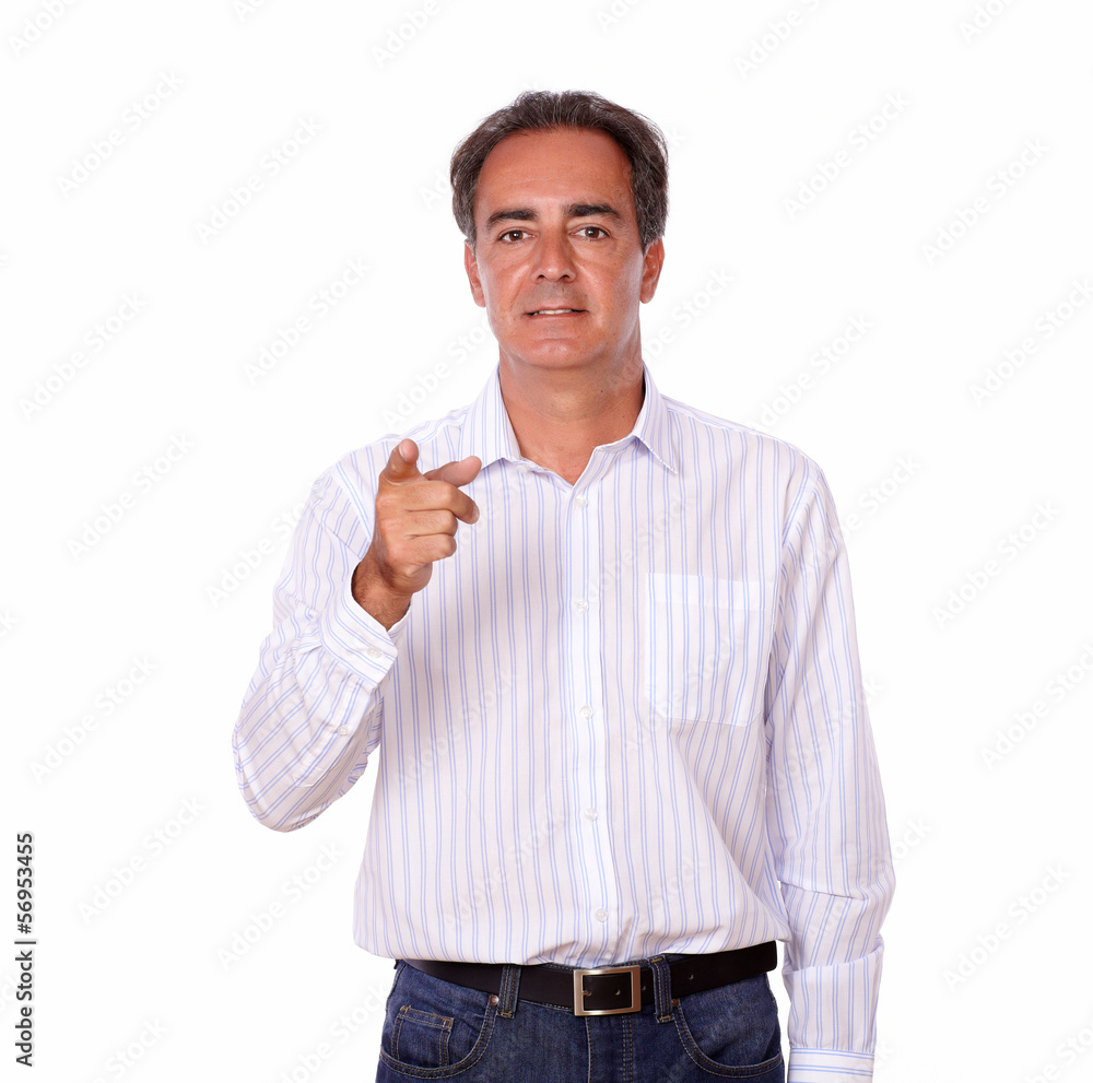 Charismatic male standing and pointing at you Charismatic male standing and pointing at you