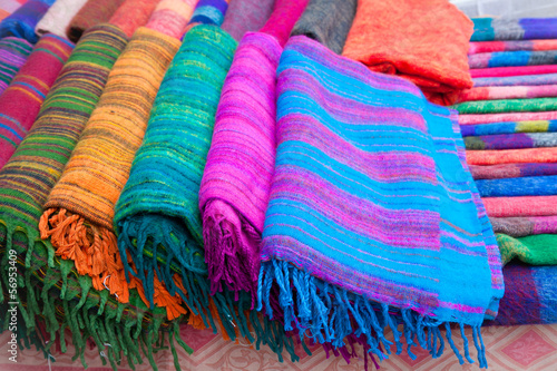 Pile of gentle folded scarfs, Pokhara, Nepal. photo