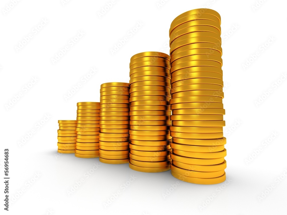 3d schedule of golden coins as stairs on white 3d schedule of golden coins as stairs on white