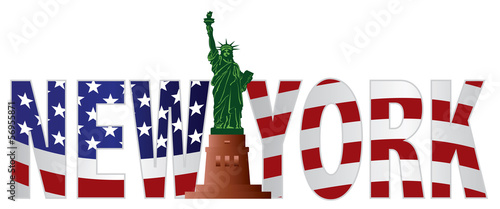 New York Text Outline US Flag in Color Vector Illustration photo
