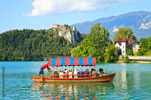 Boat and lake Bled, Slovenia photo