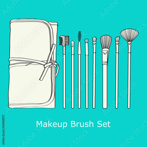 Makeup Brush Set  on a blue background