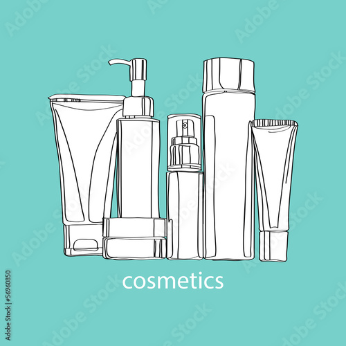 set of cosmetics in tubes and jars