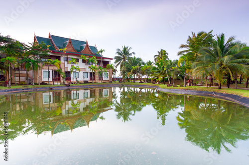 Oriental style architecture in Thailand at sunrise