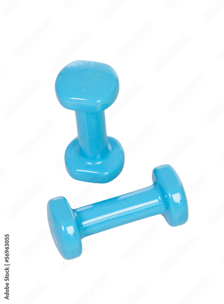 Two blue dumbbells one kilogram Two blue dumbbells one kilogram