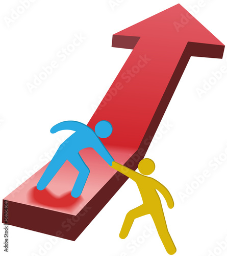 People helping hand up arrow 3D