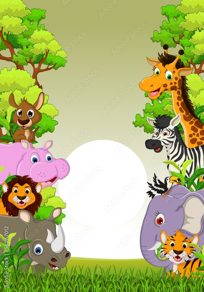 Obraz premium cute animal cartoon with landscape background