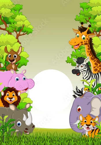 cute animal cartoon with landscape background