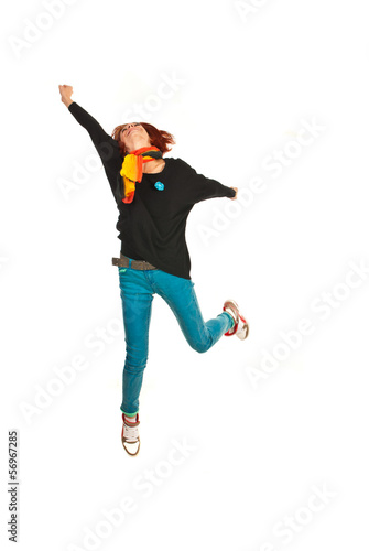 Casual woman jumping
