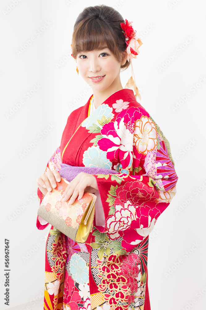 Beautiful asian kimono woman on white background Beautiful asian kimono woman on white background