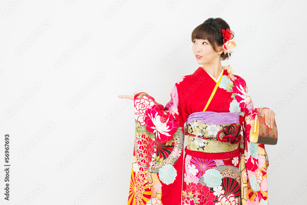 Beautiful asian kimono woman on white background Beautiful asian kimono woman on white background