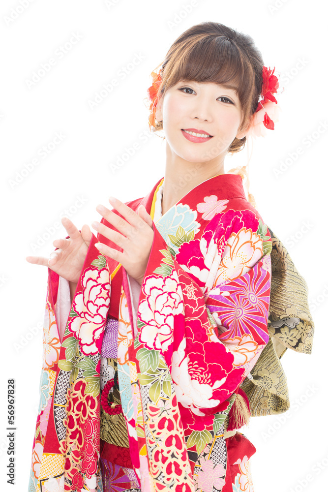 Beautiful asian kimono woman on white background Beautiful asian kimono woman on white background