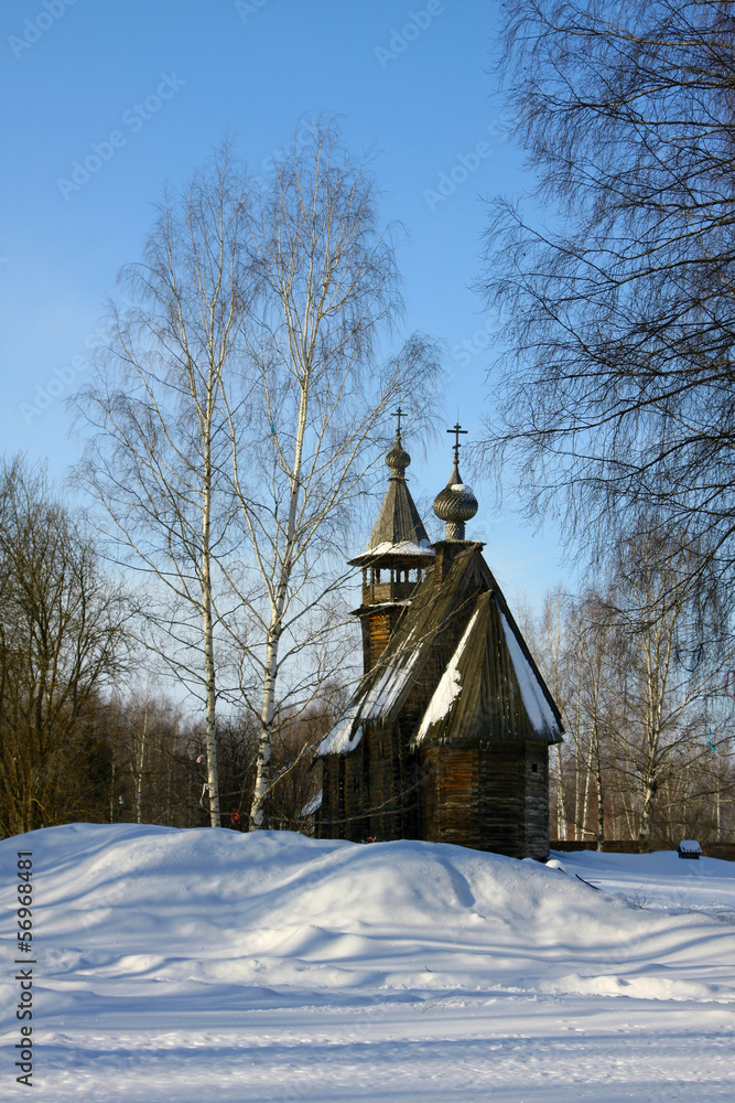 Old wooden church, winter