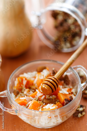 boiled rice with pumpkin and nuts