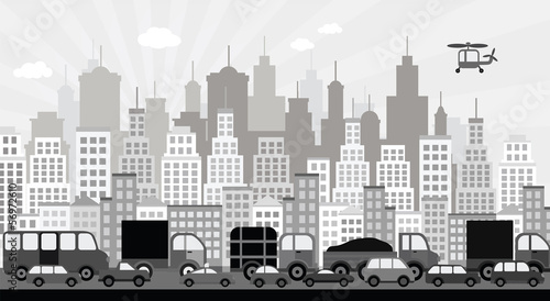 Traffic jam in the city (black & white)