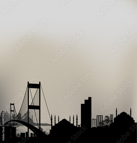 silhouette of Istanbul and the Bosphorus Bridge