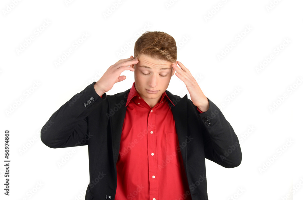 Business man holding his head down.Headache, sadness, depression Business man holding his head down.Headache, sadness, depression