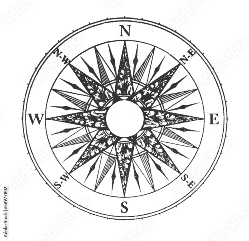 Billede på lærred Close up of vintage wind rose isolated on white background