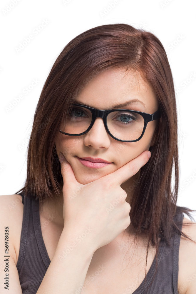 Thinking young woman wearing glasses posing Thinking young woman wearing glasses posing