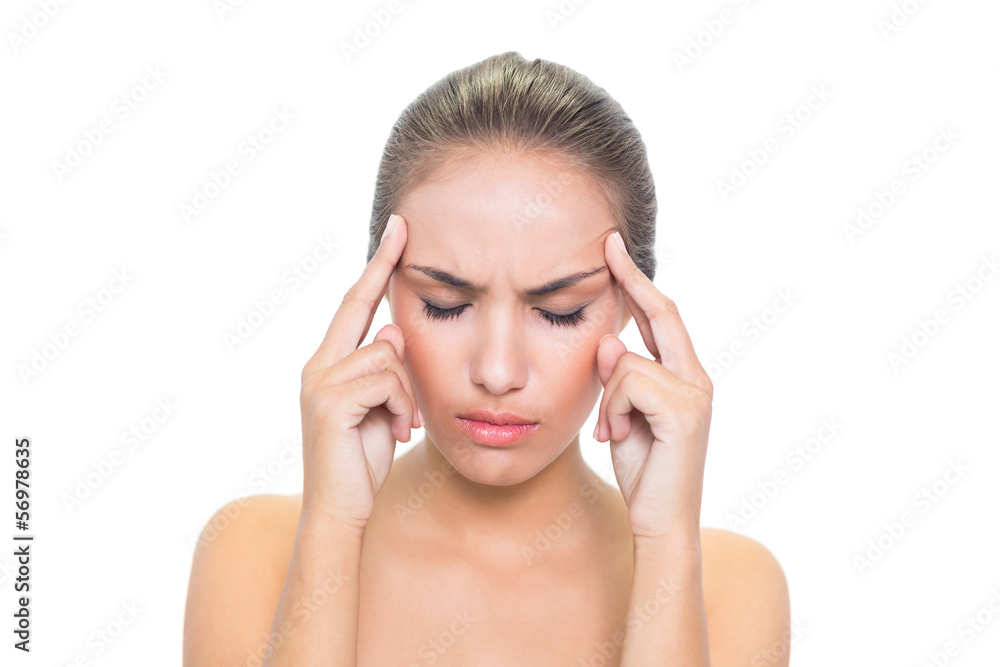 Upset young brunette woman closing her eyes Upset young brunette woman closing her eyes