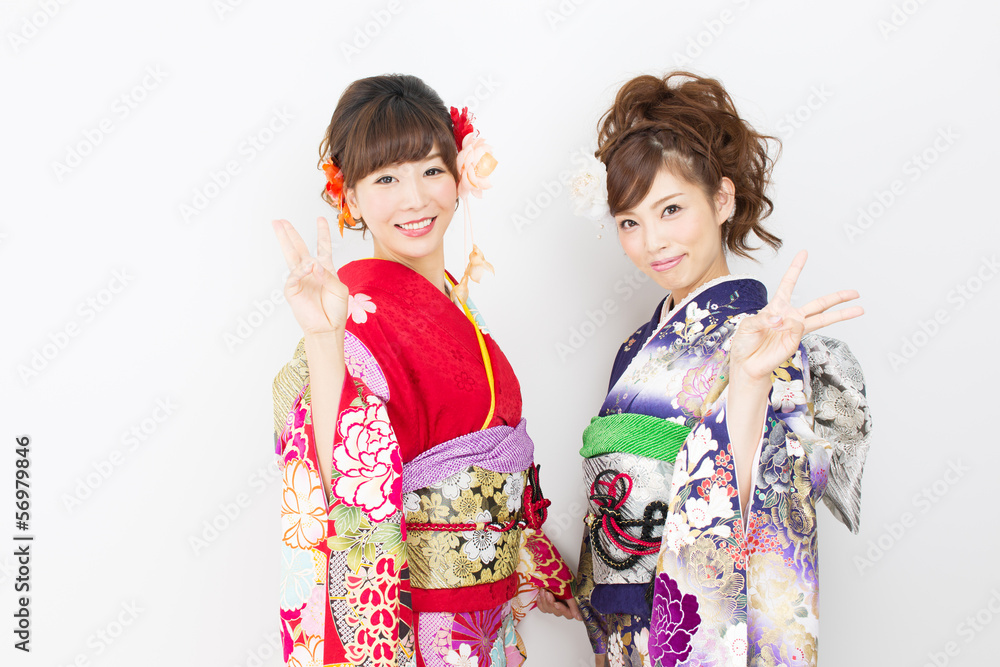 Beautiful asian kimono women on white background Beautiful asian kimono women on white background