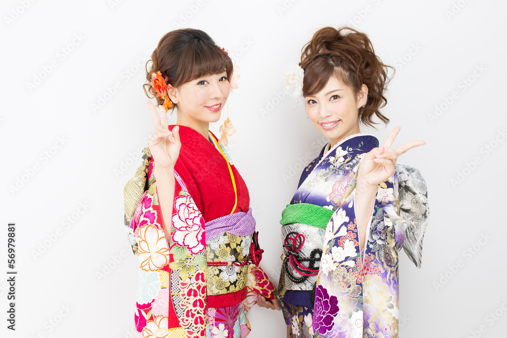 Beautiful asian kimono women on white background Beautiful asian kimono women on white background