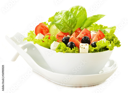 Vegetable salad bowl isolated on white