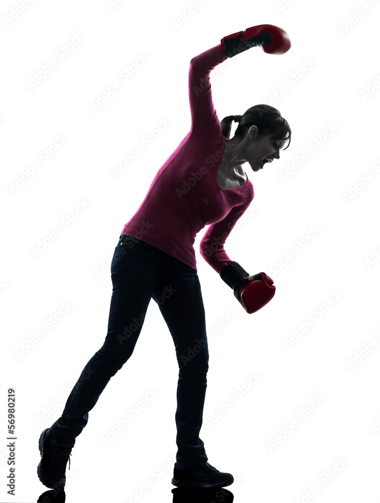 mature woman with boxing gloves silhouette