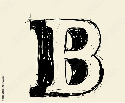 Eroded calligraphic vintage styled ABC. Vector. letter B