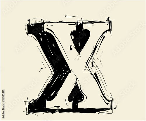 Eroded calligraphic vintage styled ABC. Vector. letter X