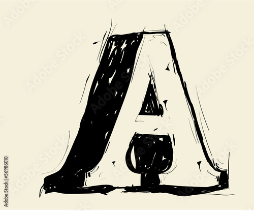Eroded calligraphic vintage styled ABC. Vector. letter A