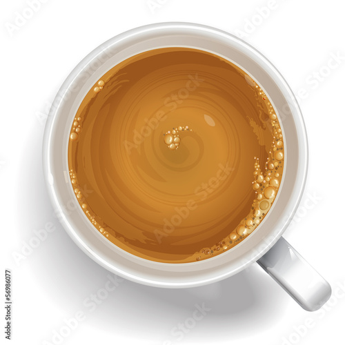 A cup of black coffe with milk, cappuccino, latte.