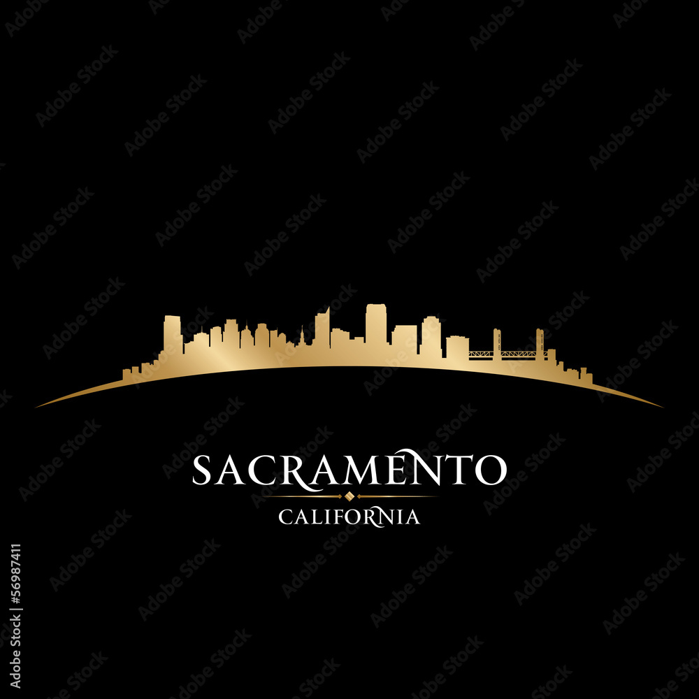 Sacramento California city skyline silhouette black background