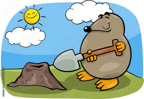 mole with shovel cartoon illustration
