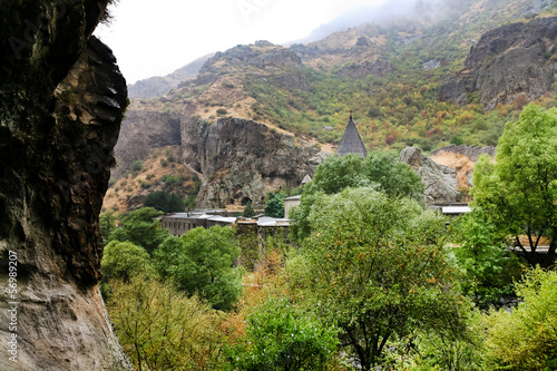 view of geghard monastery from cliff in Armenia