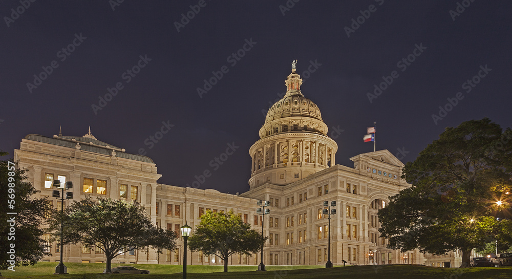 The Texas State Capitol Building in downtown Austin at Night