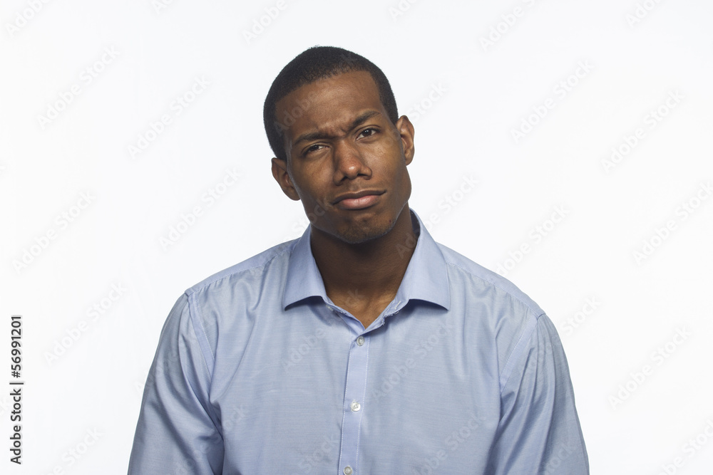 African American man thinking, reacting African American man thinking, reacting