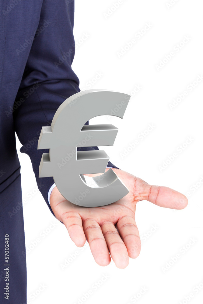 Business man holding euro currency symbol Business man holding euro currency symbol