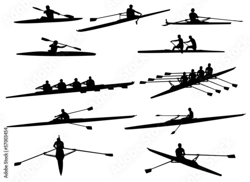 rowing silhouettes - vector photo