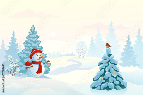 Snowman and a bird
