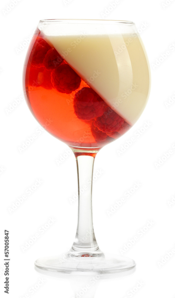 fruit jelly with raspberries in glass isolated on white fruit jelly with raspberries in glass isolated on white