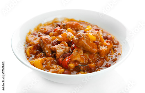 Chili Corn Carne - traditional mexican food, isolated on white