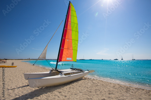 Catamaran sailboat in Illetes beach of Formentera