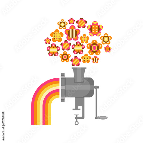 Illustration of a grinder with flowers and rainbows